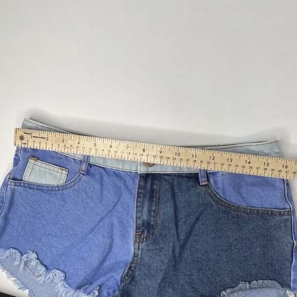 Cotton On Denim Shorts Womens 6 Blue Color Block Frayed Cotton Western Dukes - Picture 6 of 8